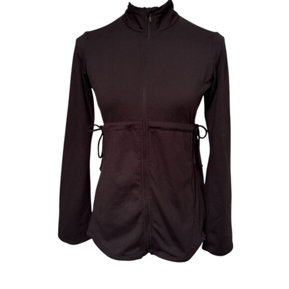 PRANA JACKET COAT BLACK STRETCH ZIP FRONT ACTIVE WEAR POCKETS TIE WAIST SIZE S - Picture 1 of 16
